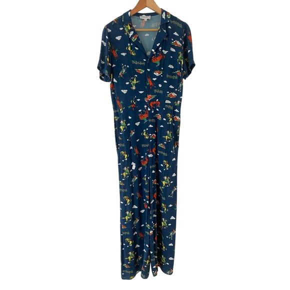 HVN Short Sleeve Gia Jumpsuit Navy Retro Cowboy Rodeo Print Size 6 Gently Used - Picture 5 of 12